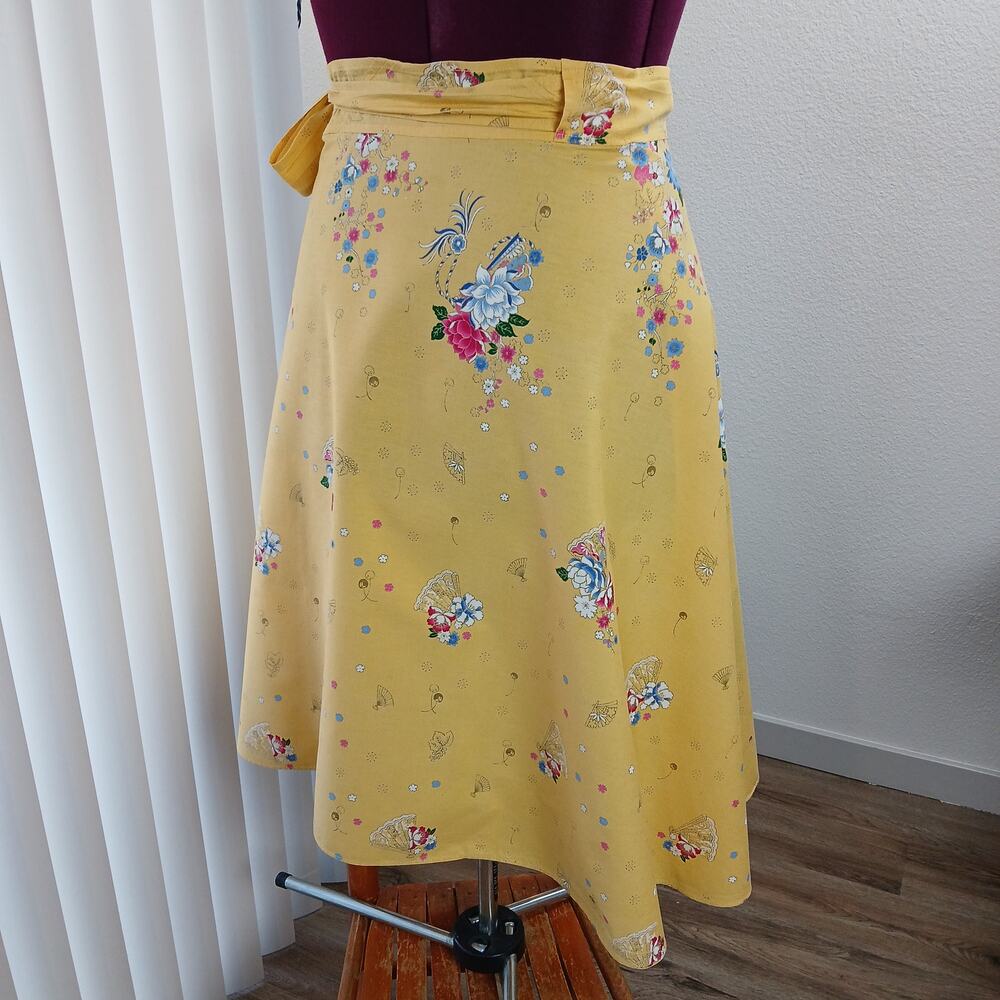 Yellow Floral Maxi Wrap Skirt Plus size OSFM cotton A-line circle Thailand - Picture 4 of 14